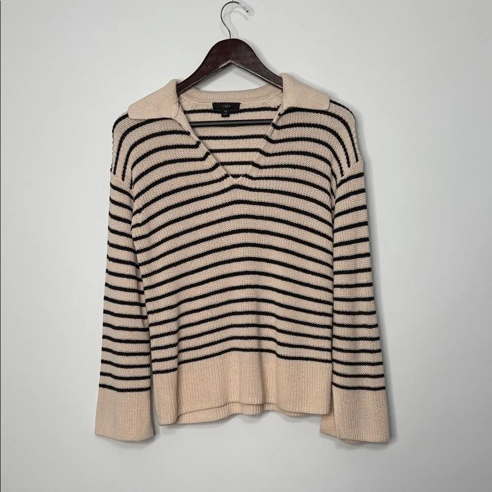 J. Crew Relaxed collared sweater in stripe XS